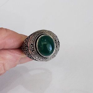 Onyx ring, 925 silver green onyx vintage goth punk band unisex ring